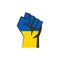 Human fist Ukraine flag. Stop war Russia and Ukraine. Pray for Ukraine. Vector isolated illustration