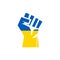 Human fist Ukraine flag. Stop war Russia and Ukraine. Pray for Ukraine. Vector isolated illustration