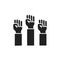 Human fists LGBT protest black glyph line icon. Lesbian, Gay, Bisexual, Transgender. Rainbow power concept. Pride, rights and