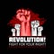 Human Fists Up Revolution - Vector Illustration. Fist of revolution. Black background.