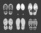 Human footprint. Footwear steps silhouette, shoes, boots, sneakers footstep print of men and women, textured steps. Dirty shoes