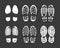 Human footprint. Footwear steps silhouette, shoes, boots, sneakers footstep print of men and women, textured steps. Dirty shoes