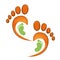 Human footprints of adult man with baby footprints. Clean environment concept. Green eco