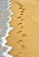 Human footprints on sand at the beach