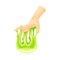 Human Hand with Green Slime as Viscous Colorful Toy Vector Illustration