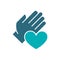 Human hand with heart colored icon. Charity, donation, like symbol
