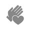 Human hand with heart grey icon. Charity, donation, like symbol