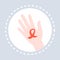 Human hand hold awareness red ribbon sign medical prevention breast cancer solidarity concept flat