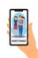 Human hand hold phone with family photo. Parents with kid. Save memories concept