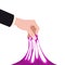 Human hand hold slime stretched. Mucus kids toy, sticky slimy colorful green funny squesse, jelly glue liquid substance