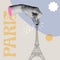 Human hand holding eiffel tower paris in collage retro style illustration