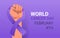 human hand holding purple ribbons world cancer day breast disease awareness prevention poster 4 february horizontal