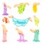 Human Hand Holding Slime as Viscous Colorful Toy Vector Set