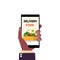 Human hand holding smartphone delivery food mobile application screen online ordering concept flat isolated