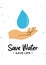 Human hand holding water drop clipart in flat line modern style with phrase Save Water Save Life. Ecology, recycle, environment