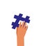 Human hand holds hashtag symbol, isolated flat palm illustration.