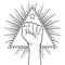 Human hand raised up over triangle shape with rays. Symbol of fighting, Revolution, protest, riot. Masonic sign. Fight like