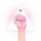 Human hand raised up over triangle shape with rays. Symbol of fighting, Revolution, protest, riot. Masonic sign. Fight like