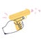 Human hand shooting from a gun with heart shaped confetti. Hand and arms expressions. Valentine\'s day. Doodle