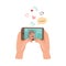 Human Hand with Smartphone Watching Vlog or Video in the Internet Vector Illustration