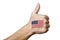 Human hand with thumb up gesture and USA flag