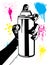 Human Hand Using an Aerosol Can with Paint Splatter Textures Black and White Cartoon Vector Illustration Set