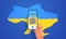 human hand using smartphone help Ukraine anti war donation to Ukrainian army donate to help save Ukraine