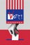 Human hand voting, outing ballot into ballot box. American voting system. Contemporary art collage. Election day. Poster