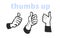 Human hand wrist with thumbs up isolated on white background. Hand drawn doodle sketch style.