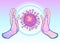 Human hands control the virus. Aura of protection.