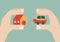 Human hands exchanging house and car, vector