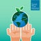 Human hands holding Earth, save the world concept. people`s volunteer hands planting green globe and tree for saving environment