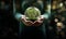 Human hands holding earth sphere crystal with sunlight, green nature background, concept of conservation environmental. AI