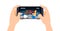 Human hands holding smartphone gaming boxing fight app virtual sport game vector