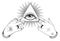 Human hands open around masonic symbol all seeing eye over sacred heart and pyramid. New World Order. Alchemy, religion