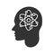 Human head with atom inside glyph icon