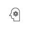 Human head with atom structure inside outline icon