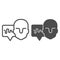 Human head and audio track line and solid icon, Sound design concept, Soundwave music and male avatar sign on white
