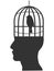 Human head with bird cage