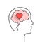 Human head and brain silhouette with heart shape