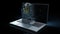 The human head crystal and gold gear inside on laptop  for machine learning or ai content 3d rendering