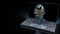 The human head crystal and gold gear inside on laptop  for machine learning or ai content 3d rendering