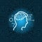 Human Head With Digital Brain Icon Over Blue Circuit Motherboard Background