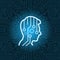 Human Head Digital Thinking Icon Over Blue Circuit Motherboard Background