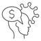 Human head with dollar and virus thin line icon, finance problems concept, Money Idea sign on white background, Money in