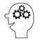 Human head face icon. Black line silhouette. Gears wheels inside brain. Team work business concept. Thinking process. Flat design
