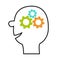 Human head face icon. Line silhouette. Gears wheels inside brain. Team work business concept. Thinking process. Flat design. White