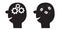 Human head face icon set. Black silhouette. Gears wheels inside brain. Team work business concept. Cockroach bugs. Thinking