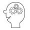 Human head face. Line silhouette. Gears wheels inside brain. Team work business concept. Thinking process. Flat design. Isolated.