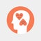 Human head with hearts, emotions icon concept flat style